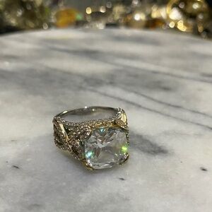 Elegant PAJ Sterling Silver W Gold Cubic Zirconia Ring Sz 8